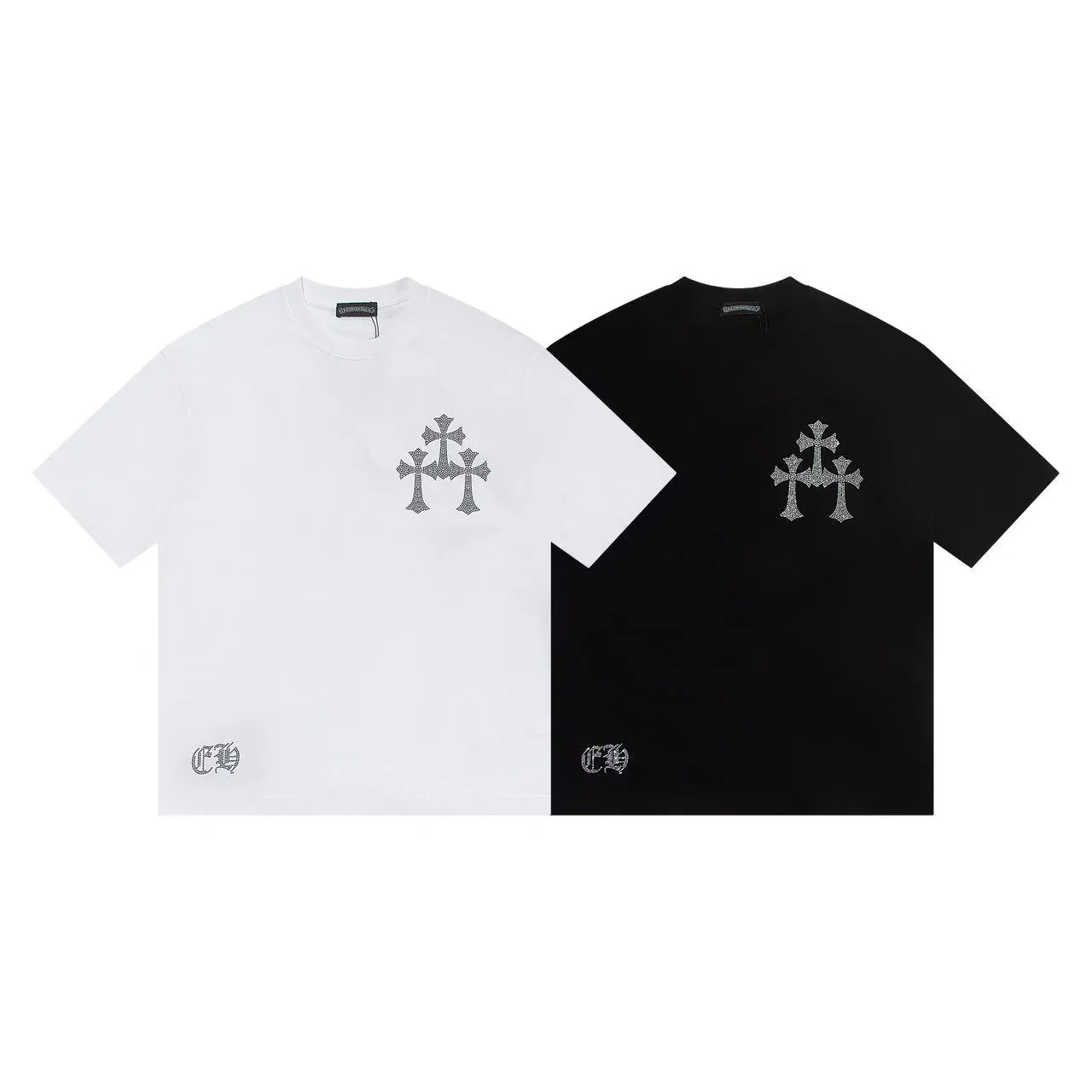 🅿️170 Style: 2025 new Croix heart hot diamond short-sleeved T-shirt Material: High version 300g double yarn combed cotton Size: S～XL Color: White Style number: Z1001